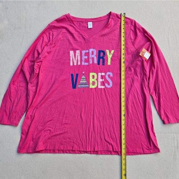 Sleep Chic Merry Vibes Pink and Blue PJ Set Size 3X - Picture 2 of 16